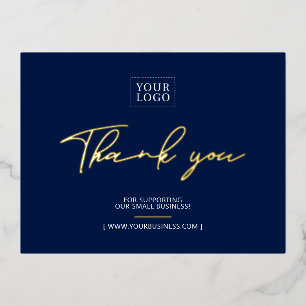 Navy Business Logo Thank you Package Insert  Foil Invitation Postcard