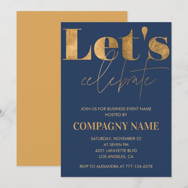 Navy Business party invite Let's celebrate (Front/Back)