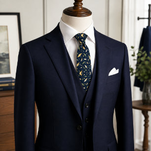 Navy Butter Yellow Watercolor Botanicals Tie