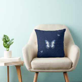 Navy Butterflies Love Letter  Throw Pillow