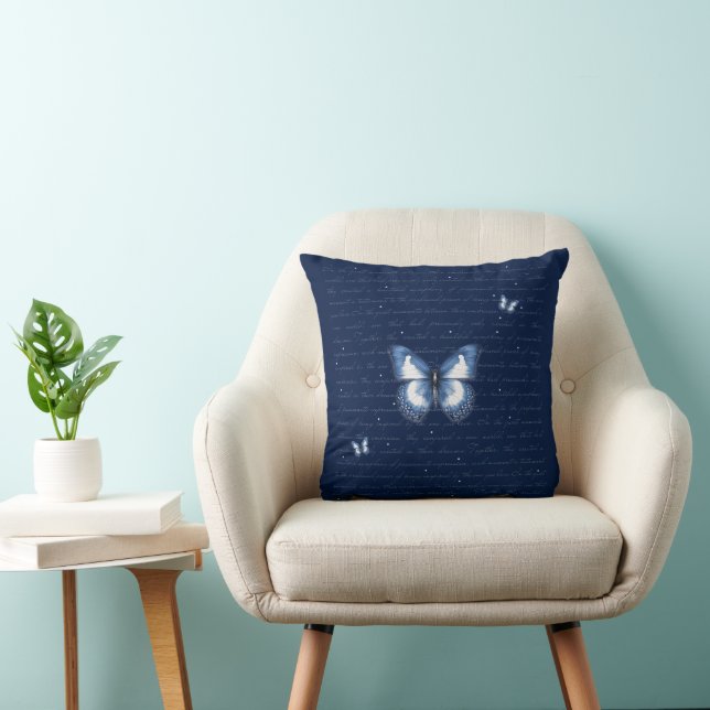 Navy Butterflies Love Letter  Throw Pillow (Chair)
