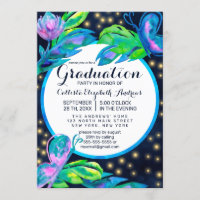 Navy Butterfly Floral Leaves Watercolor Graduation