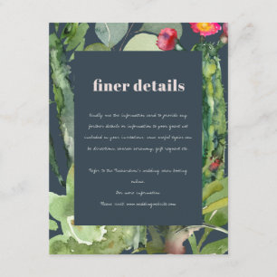 NAVY CACTI FOLIAGE WATERCOLOR WEDDING DETAILS ENCLOSURE CARD