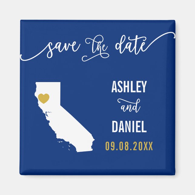 Navy California Wedding Save the Date Map Magnet (Front)
