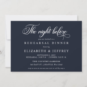Navy Calligraphy The Night Before Rehearsal Dinner Invitation