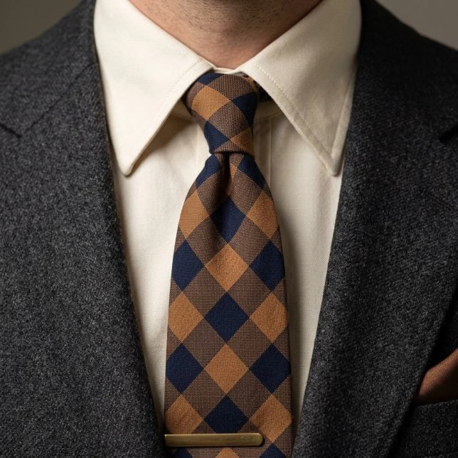 Navy Camel Buffalo Check Gingham  Tie (Creator Uploaded)