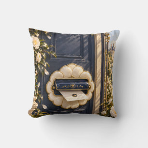 Navy Camellia Letter Slot Elegant Floral Door Throw Pillow