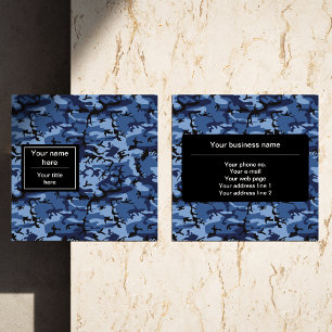 Navy Camo, Blue Camouflage, Military, Army Square Business Card