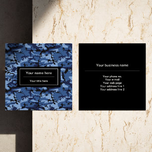 Navy Camo, Blue Camouflage, Military, Army Square Business Card