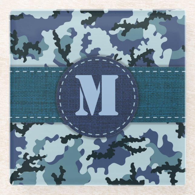 Navy camouflage glass coaster (Front)