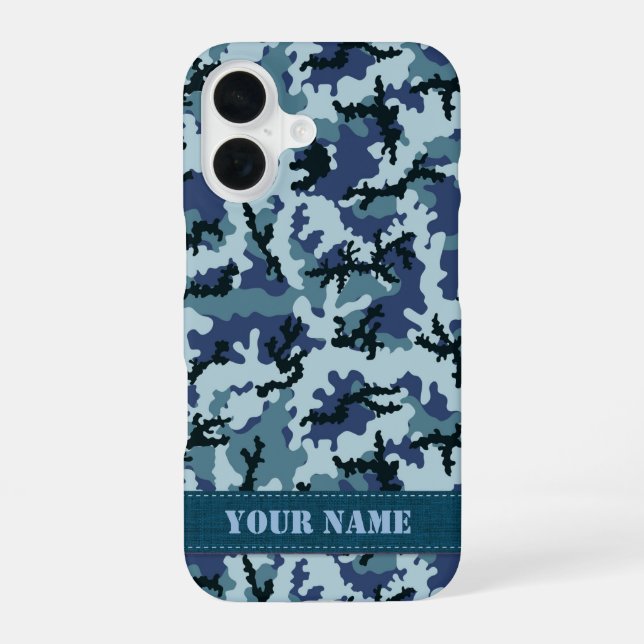 Navy Camouflage iPhone 16 Case (Back)