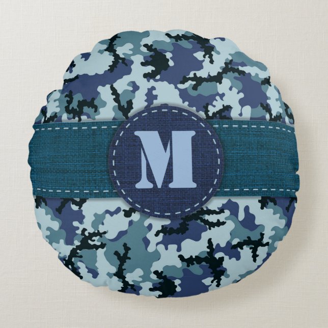 Navy camouflage round pillow (Front)