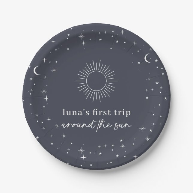 Navy Celestial First Trip Around The Sun Paper Plate (Front)