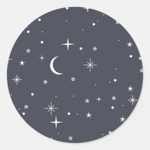 Navy Celestial Pattern Classic Round Sticker