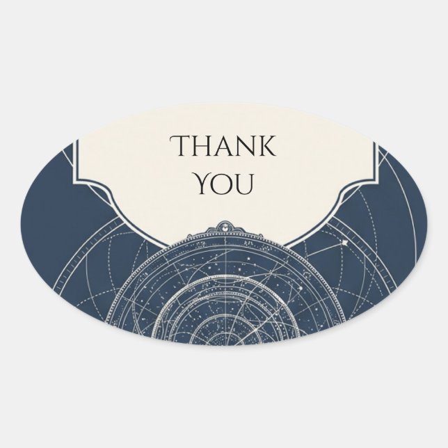 Navy Celestial Star Chart Wedding Thank You Oval Sticker (Front)