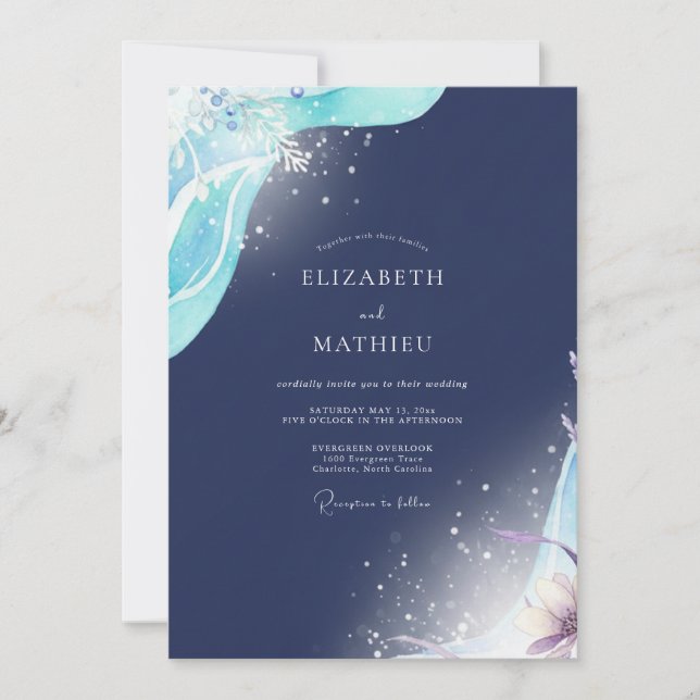 Navy Celestial Watercolor Wedding Invitation (Front)