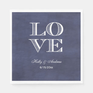 Navy Chalkboard Background, White LOVE Napkins