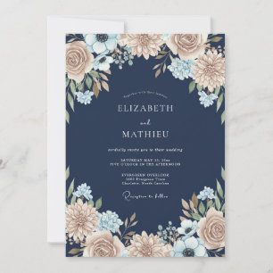 Navy Champagne Dahlia Wedding Invitation