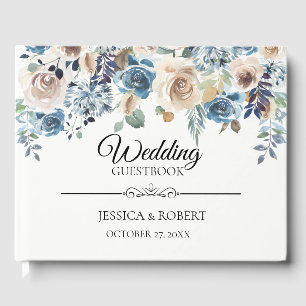 Navy Champagne Watercolor Floral Wedding Guestbook