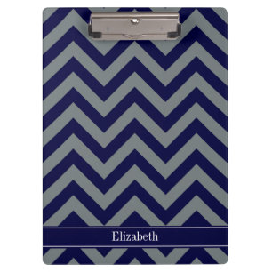 Navy, Charcoal LG Chevron Navy Blue Name Monogram Clipboard