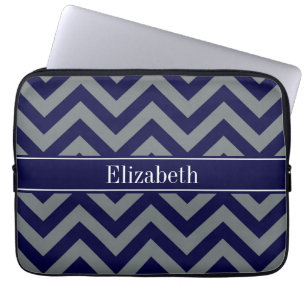 Navy, Charcoal LG Chevron Navy Blue Name Monogram Laptop Sleeve
