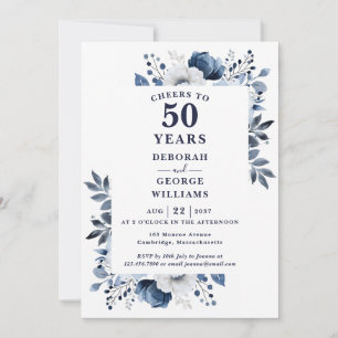 Navy Cheers To 50 Years Wedding Anniversary  Invitation