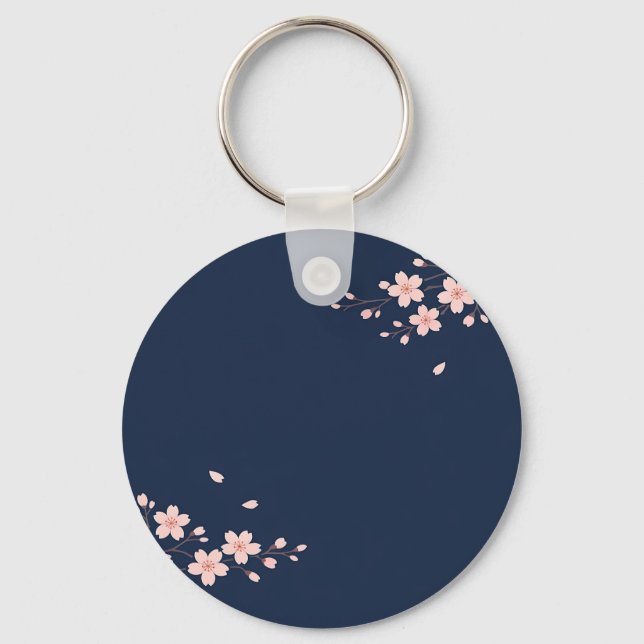 Navy Cherry Blossom Branch Keychain (Front)