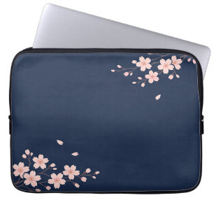 Navy Cherry Blossom Branch Laptop Sleeve