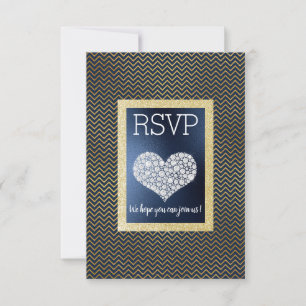 Navy Chevron Gold Heart RSVP simple élégant