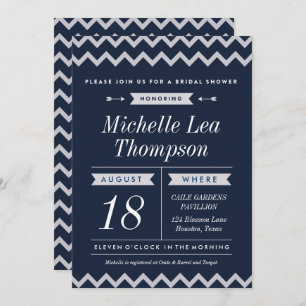 Navy Chevron Stylish Bridal Shower Invitations