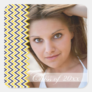 Navy chevron zig zag photo graduation stickers