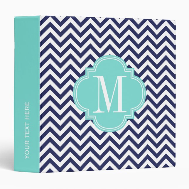 Navy Chevron Zigzag Personalized Monogram Binder (Front/Spine)