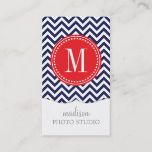 Navy Chevron Zigzag Personalized Monogram Business Card