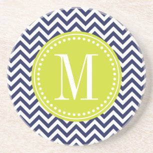 Navy Chevron Zigzag Personalized Monogram Coaster