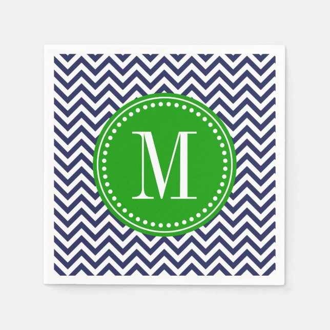 Navy Chevron Zigzag Personalized Monogram Napkin (Front)