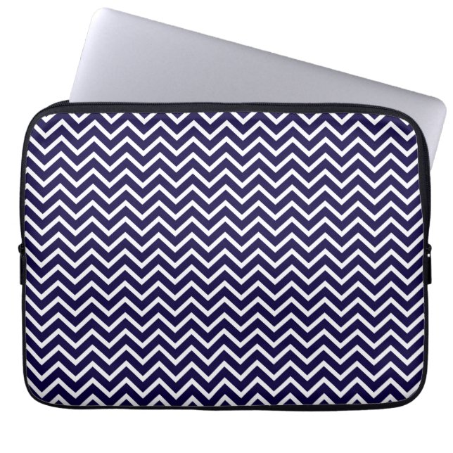Navy Chevron Zigzag Stripes Laptop Sleeve (Front)