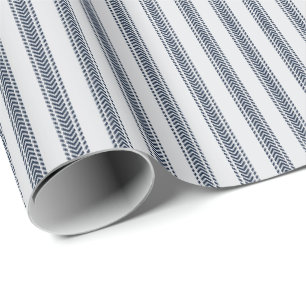 Navy Chevrons Ticking Stripes on Light Grey Wrapping Paper