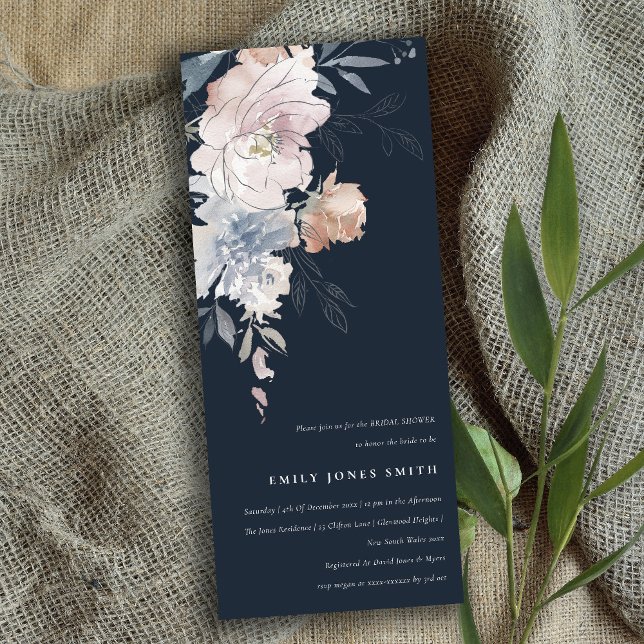 Navy Chic Blush Watercolor Floral Bridal Shower Invitation (Creator Uploaded)