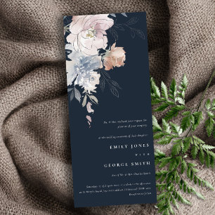 Navy Chic Blush Watercolor Floral Wedding Invitation