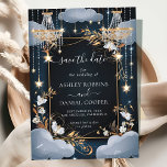 Navy Chic Golden Chandelier Save The Date Invitation<br><div class="desc">Elegant,  modern,  and delicate Elegant Navy Chic Golden Chandelier Save The Date wedding invitation that you can customize with your info to make it furthermore special. The romantic minimalist design features lovely and elegant calligraphy on a Beautiful background with a clean and simple look.</div>