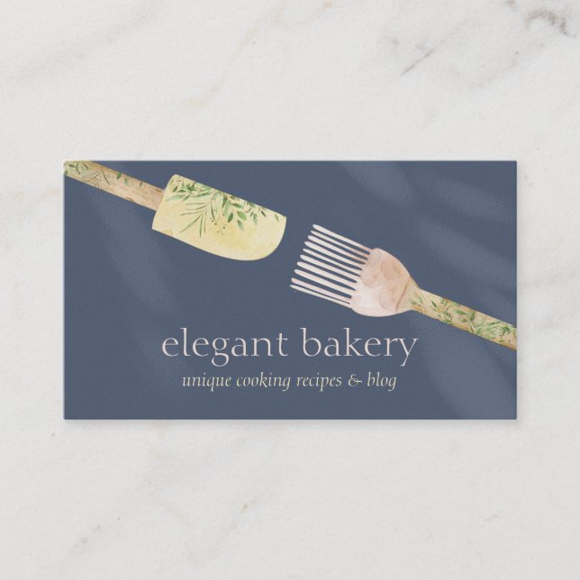 Navy Chic Pastry Spoon Spatula Chef Bake Business Card (Front)
