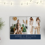 NAVY Christmas Elegant 4 Collage Photo message Holiday Card<br><div class="desc">Share your family’s highlights with this year-in-review Christmas card featuring a simple, minimal, and clean design. The front includes a modern four photo collage paired with the festive greeting “Merry Christmas” in an elegant serif font over a Classic and chic Navy Blue colour, with space to personalize your family name...</div>