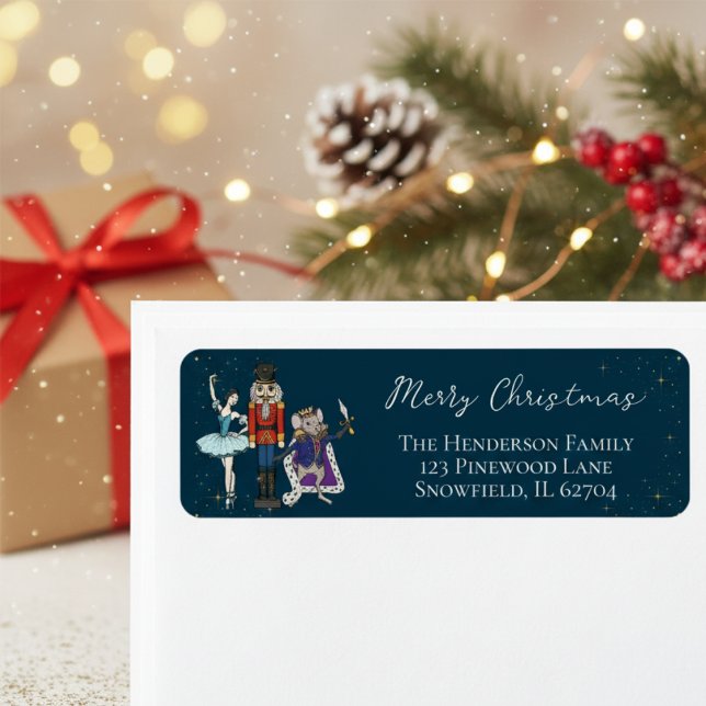 Navy Christmas Nutcracker Ballet Return Address (Colorful Festive Merry Christmas Seasonal Nutcracker Ballet Return Address Labels. Elegant Navy Blue)