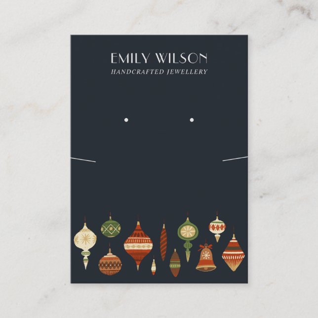 NAVY CHRISTMAS ORNAMENT NECKLACE EARRING DISPLAY BUSINESS CARD (Front)