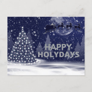 Navy Christmas Tree Dark Snowy Night Postcard