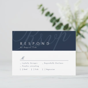 Navy Classic Elegance Calligraphy Wedding RSVP Card