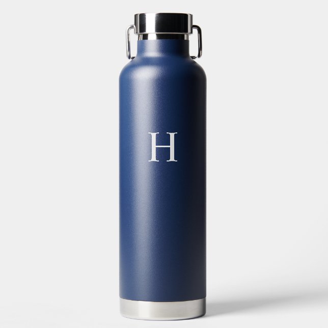 Navy Classic Elegant Monogram Water Bottle (Front)