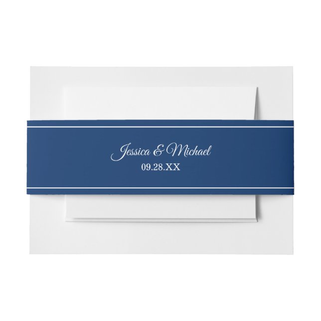 Navy Classic Elegant Script Wedding Invitation Belly Band (Front Example)