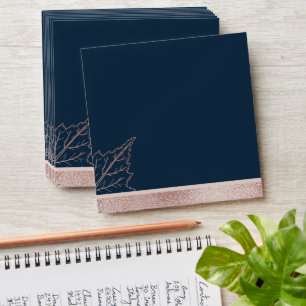 Navy Classic Matt Rose Gold Leaves Wedding Envelope