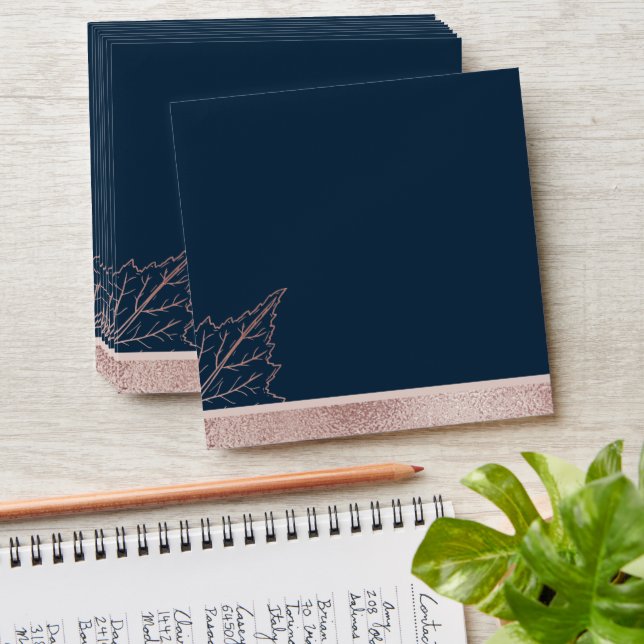 Navy Classic Matt Rose Gold Leaves Wedding Envelope (Stacked)